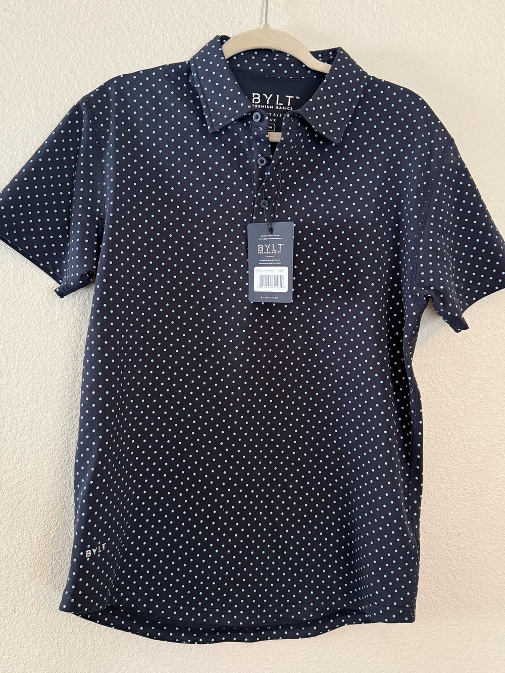 BYLT Premium Basics Drop Cut/S/S Polo LUX Polka Dot Polo Size M - NWT